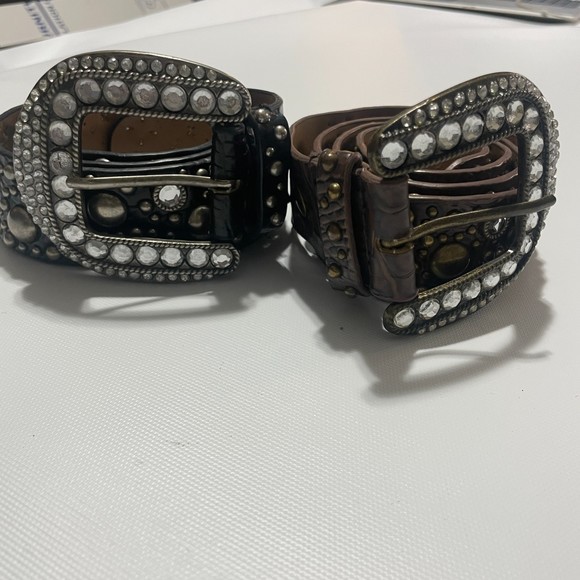 100% manmade material crocodile indent black and brown rhinestone belts - Picture 13 of 13